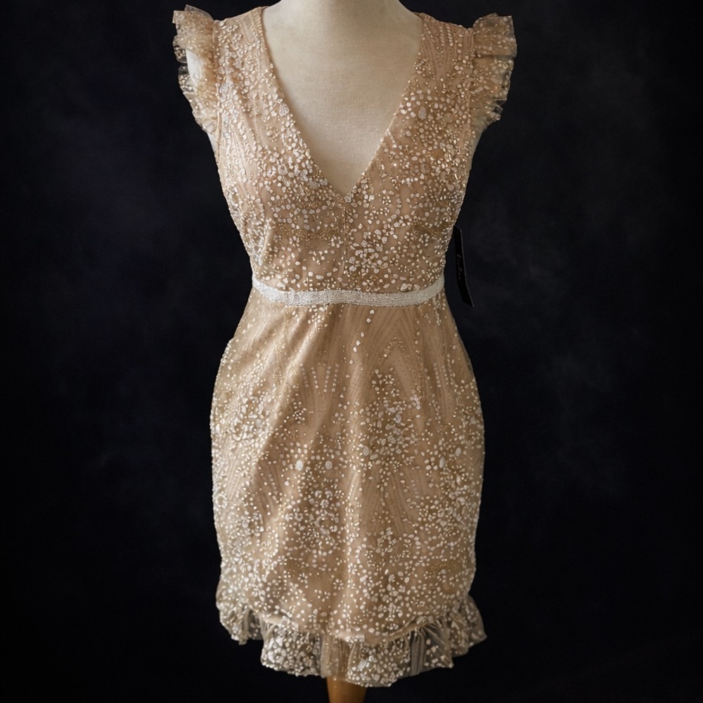 Lulu's Spread My Shine Champagne Gold Sequin Mini Small NWT Cocktail Party Dress
